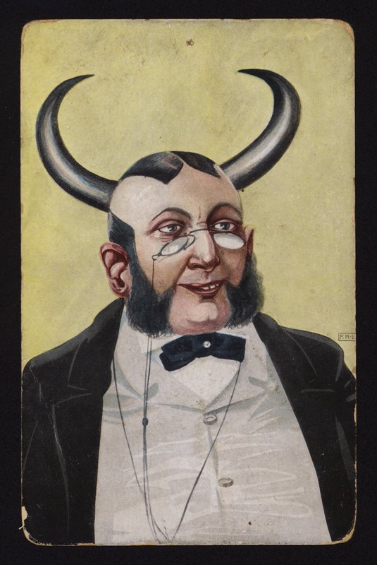 Człowiek z rogami diabła lub demona (kolor lito) autorstwa Josef Eberz