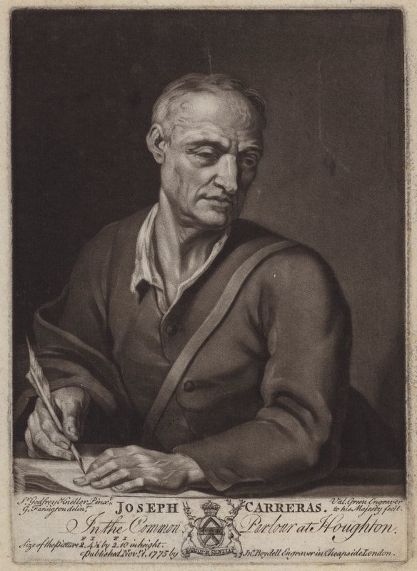 Joseph Carreras, poeta i kapelan Katarzyny z Braganzy (mezzotinta) autorstwa Valentine Green