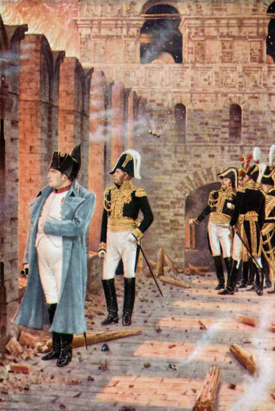 Napoleon wśród płonących ruin Moskwy autorstwa Vasili Vasilievich Vereshchagin