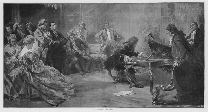 Austriacki kompozytor Joseph Haydn grający na pianinie (lito) autorstwa Vicente de (after) Paredes