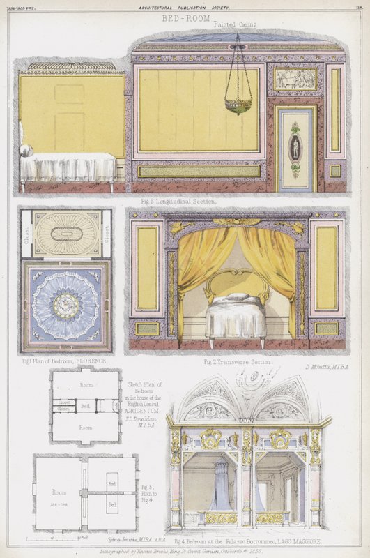 Sypialnie we Florencji, dom konsula angielskiego w Agrigentum i Casa Borromeo, Jezioro Maggiore, Włochy (kolor lito) autorstwa Vincent Brooks