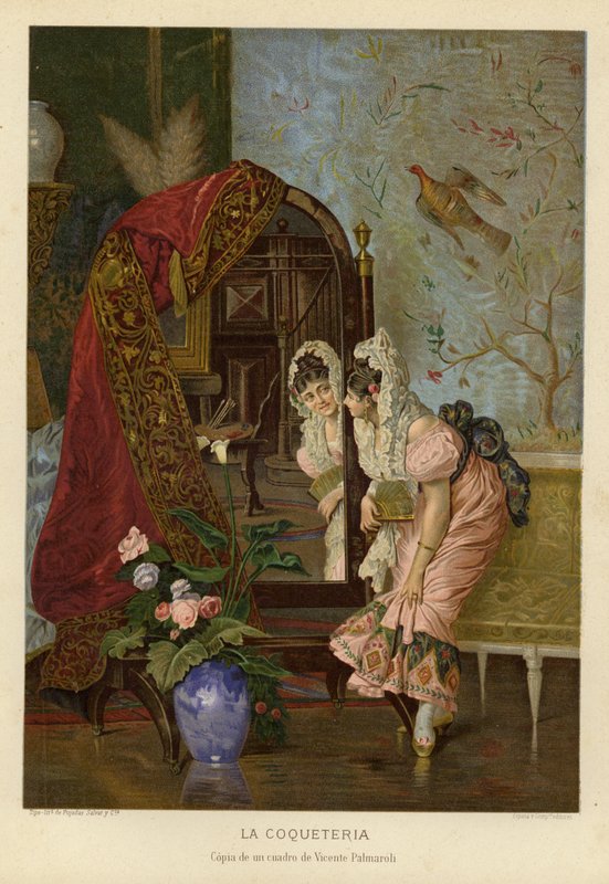 Kokieteria (chromolitho) autorstwa Vincente Gonzalez Palmaroli