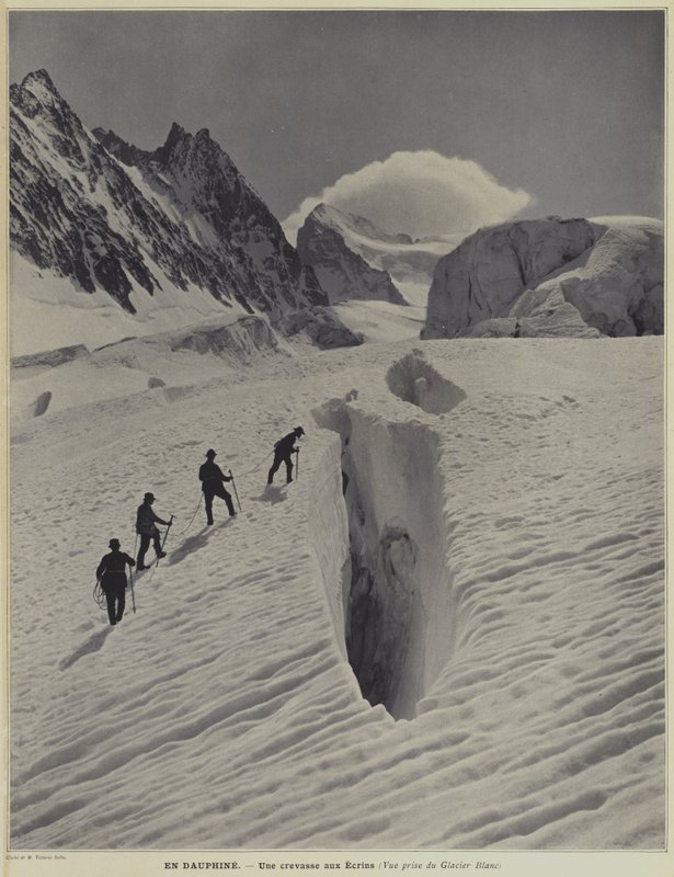 W regionie Dauphine we francuskich Alpach: szczelina lodowca Glacier Blanc na Barre des Ecrins autorstwa Vittorio Sella