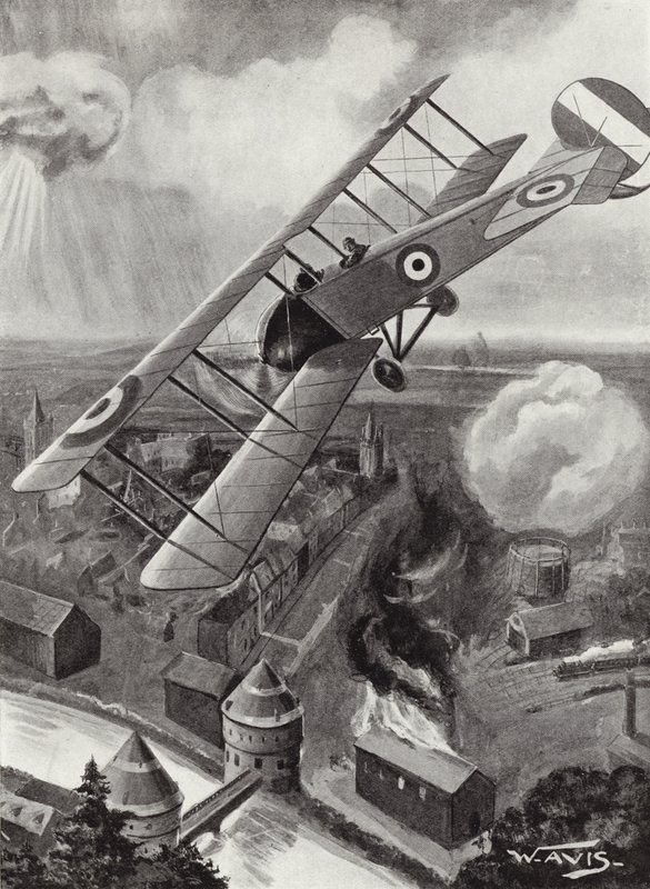 Podporucznik LA Dziwne bombardowanie węzła kolejowego w Courtrai, Belgia, I wojna światowa autorstwa W. Avis