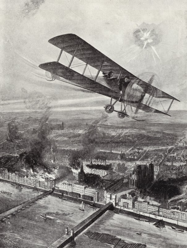 Dowódca eskadry Spenser Grey przelatujący nad Kolonią, 8 października 1914 r autorstwa W. Avis
