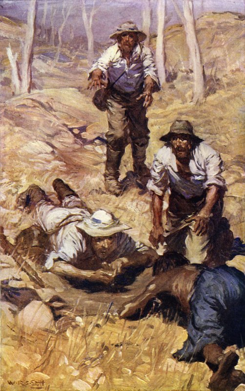 Kapitan Gray i jego drużyna znajdują wodę (kolor lito) autorstwa W.R.S. (after) Stott