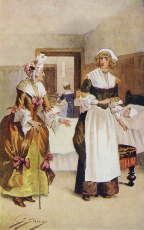 Gertrude zmierzyła się z Lady Scrope z zarumienionymi policzkami i świecącymi oczami autorstwa W.S. Stacey