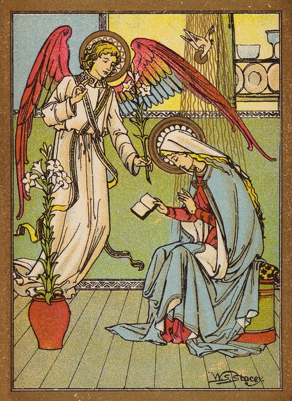 Zwiastowanie Najświętszej Maryi Panny (kolorowa litografia) autorstwa W.S. Stacey