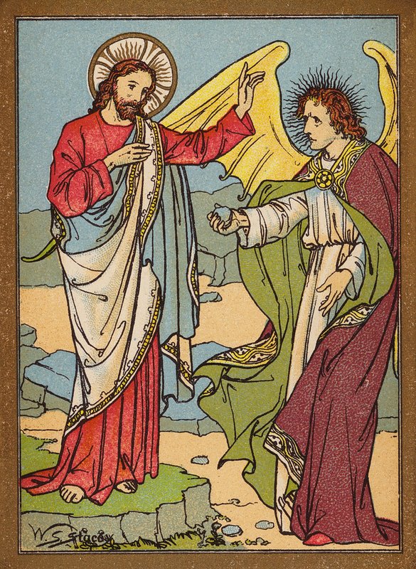 Kuszenie Jezusa (kolorowa litografia) autorstwa W.S. Stacey