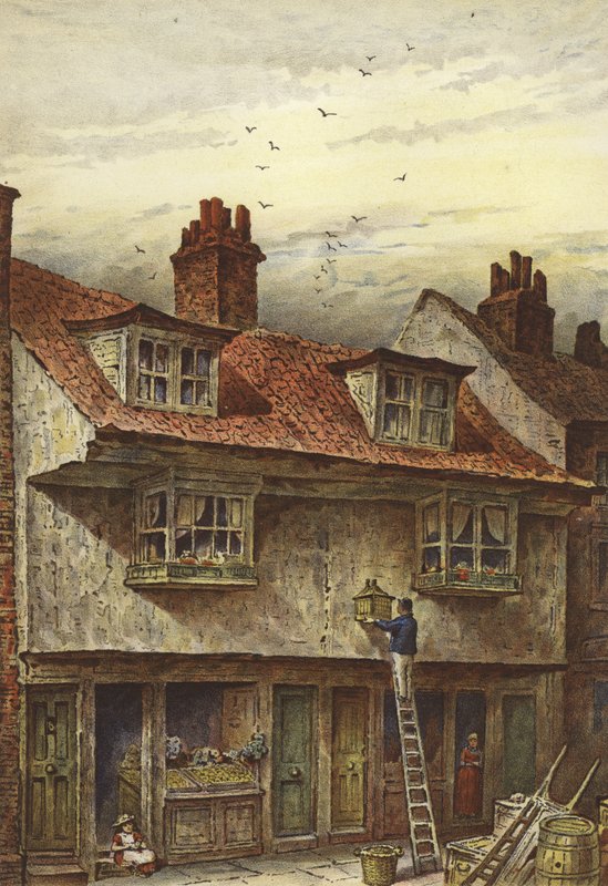 Stare domy, Szafranowe Wzgórze (chromolitho) autorstwa Waldo Sargeant