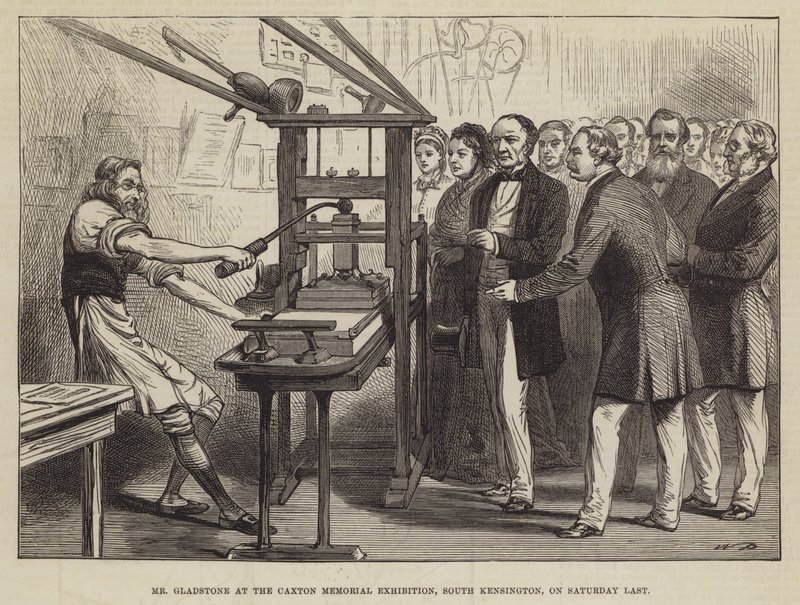 Pan Gladstone na wystawie Caxton Memorial Exhibition, South Kensington, w ostatnią sobotę autorstwa Walter Paget