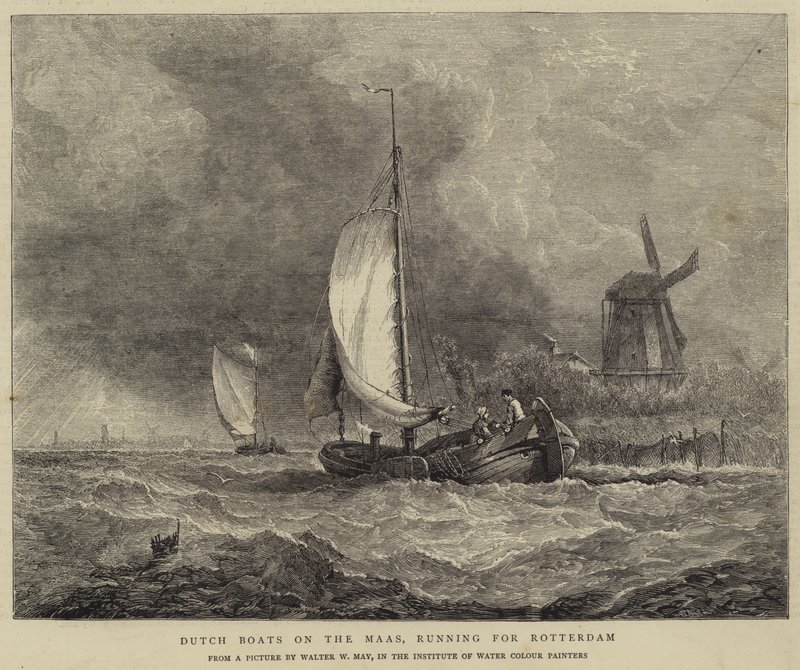 Holenderskie łodzie na Maas, płynące do Rotterdamu autorstwa Walter William May
