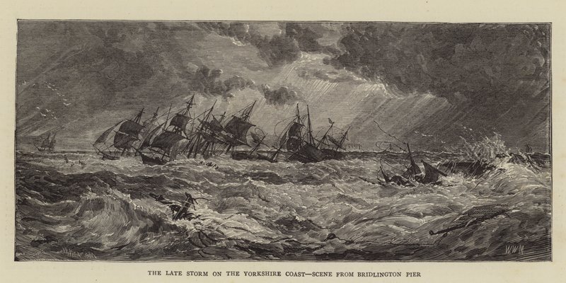 Późny sztorm na wybrzeżu Yorkshire, scena z molo w Bridlington autorstwa Walter William May