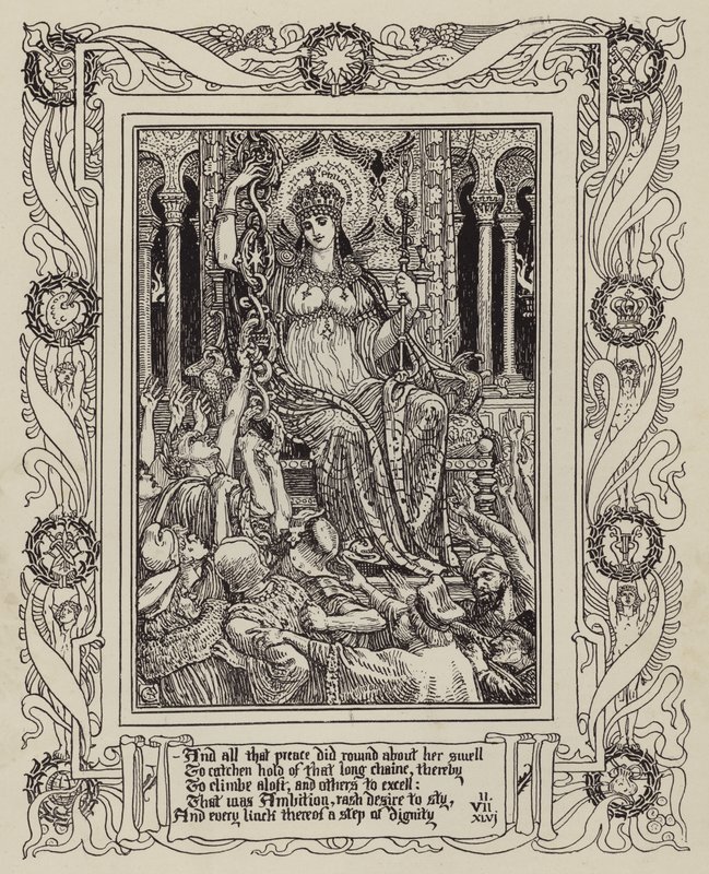 Strona z nowej ilustrowanej edycji Spensera Faerie Queene (zdjęcie czarno-białe) autorstwa Walter (after) Crane