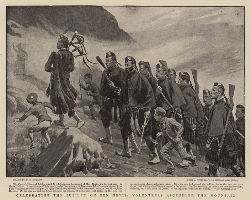 Świętowanie Jubileuszu na Ben Nevis, Wolontariusze wspinający się na górę autorstwa Walter Charles Horsley