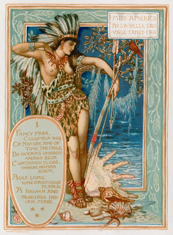 Miss Ameryki jako La Belle Sauvage Fancy Free autorstwa Walter Crane
