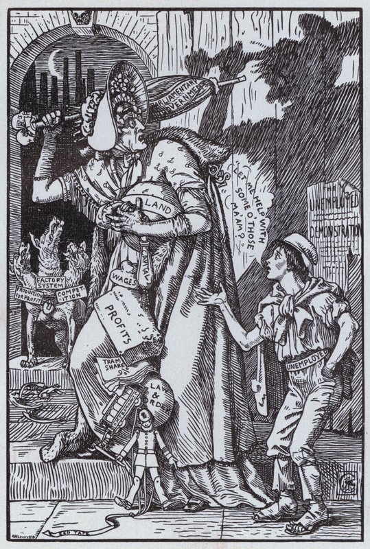 Pani Grundy przestraszona własnym cieniem (lito) autorstwa Walter Crane