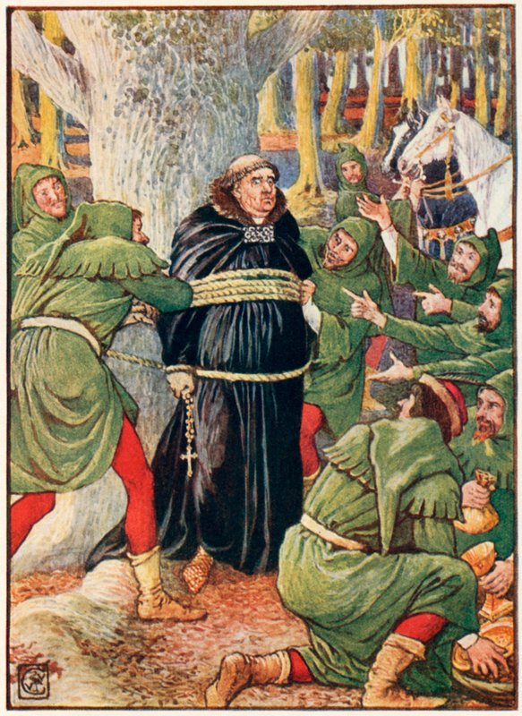 Opat Saint Maries wzięty przez Robin Hooda autorstwa Walter Crane