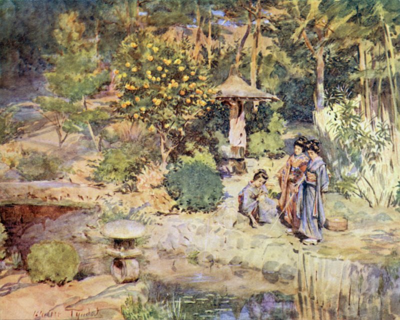 Łowienie złotych rybek na zimowym festynie, Atami autorstwa Walter Frederick Roofe Tyndale