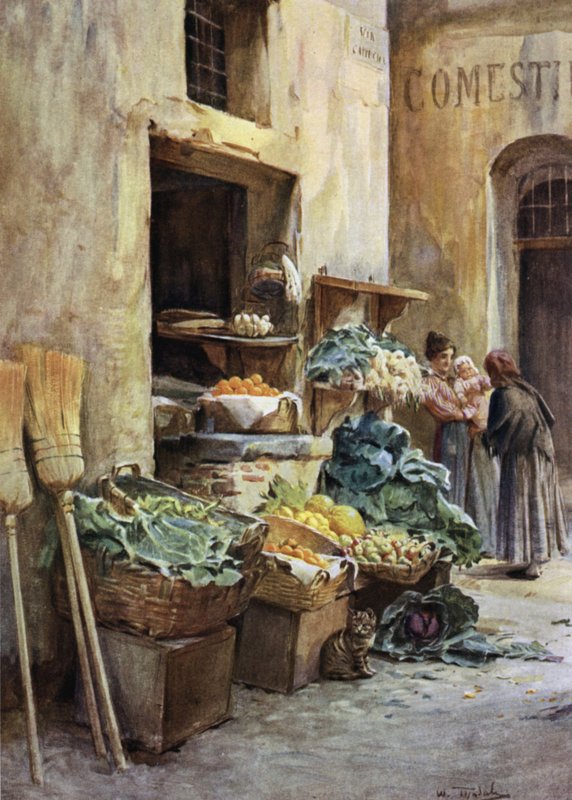 Sklep warzywny, Riwiera Włoska (kolor lito) autorstwa Walter Frederick Roofe Tyndale