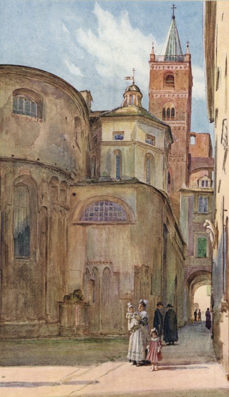 Kościół romański, Albenga, Włochy (kolor lito) autorstwa Walter Frederick Roofe Tyndale