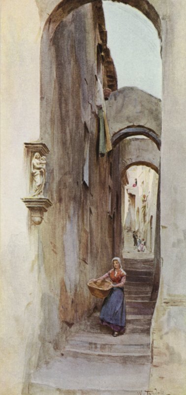 Ulica, Cervo San Bartolommeo, Włochy (kolor litho) autorstwa Walter Frederick Roofe Tyndale
