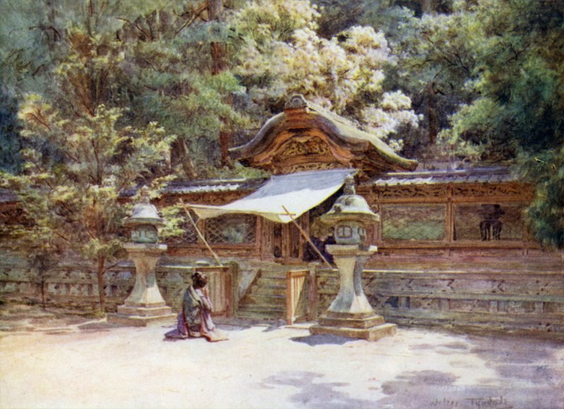 Temple Fence and Gate, Higashi Otani, Kyoto autorstwa Walter Frederick Roofe Tyndale