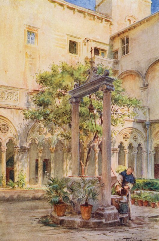 Krużganki San Domenico, Ragusa (kolorowa litografia) autorstwa Walter Frederick Roofe Tyndale