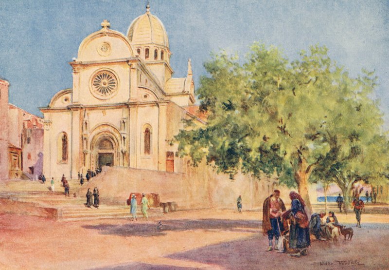 Katedra w Szybeniku (kolorowa litografia) autorstwa Walter Frederick Roofe Tyndale