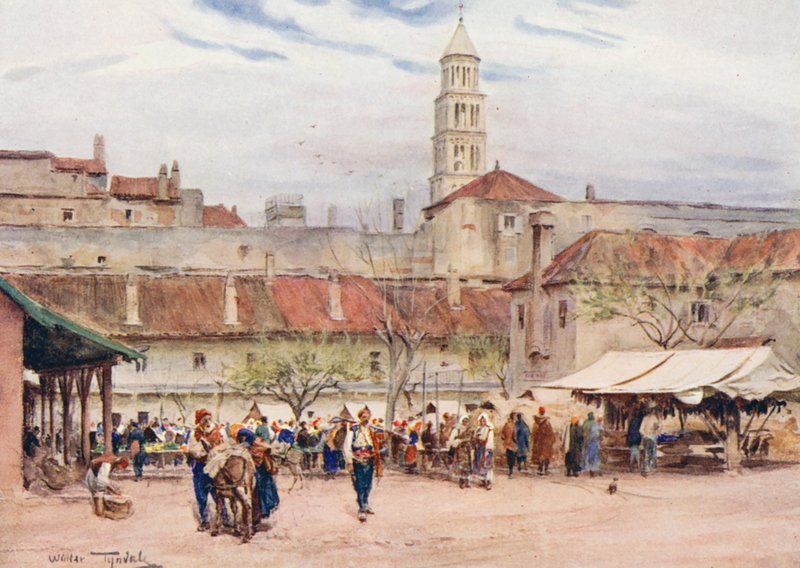 Rynek w Spalato (kolorowa litografia) autorstwa Walter Frederick Roofe Tyndale