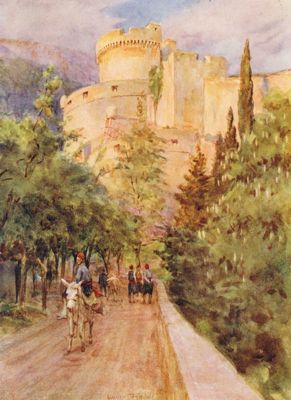 Wieża Minceta, Ragusa (kolorowa litografia) autorstwa Walter Frederick Roofe Tyndale