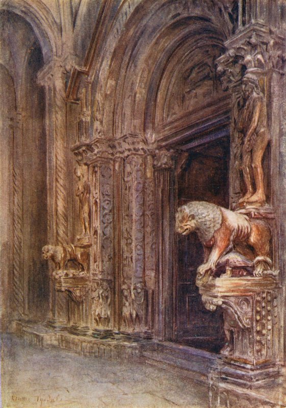 Ganek katedry w Trau (kolorowa litografia) autorstwa Walter Frederick Roofe Tyndale
