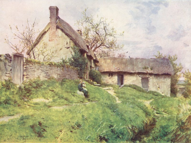 Wessex: Grupa domków w Sutton Poyntz, niedaleko Weymouth (kolorowa litografia) autorstwa Walter Frederick Roofe Tyndale