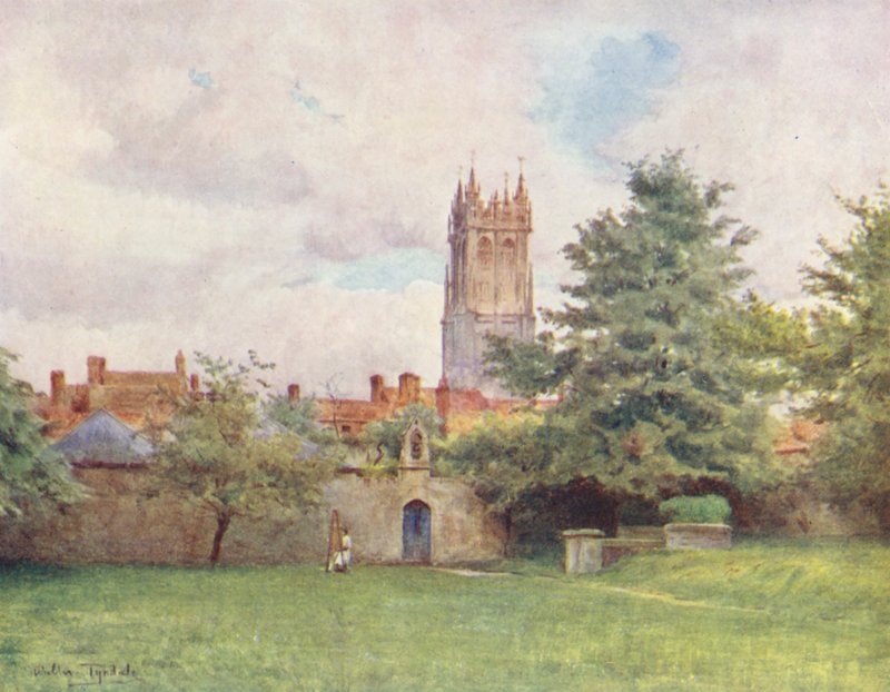 Wessex: Glastonbury Steeple z ogrodów opactwa (kolorowa litografia) autorstwa Walter Frederick Roofe Tyndale