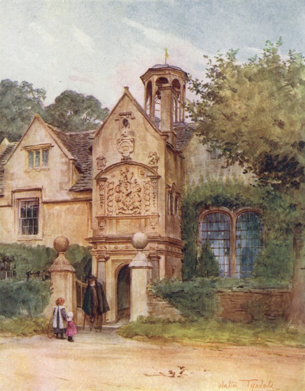 Wessex: The almshouses, Corsham, Wilts (kolorowa litografia) autorstwa Walter Frederick Roofe Tyndale