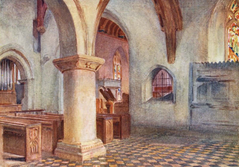 Wessex: Kościół w Bere Regis (kolorowa litografia) autorstwa Walter Frederick Roofe Tyndale
