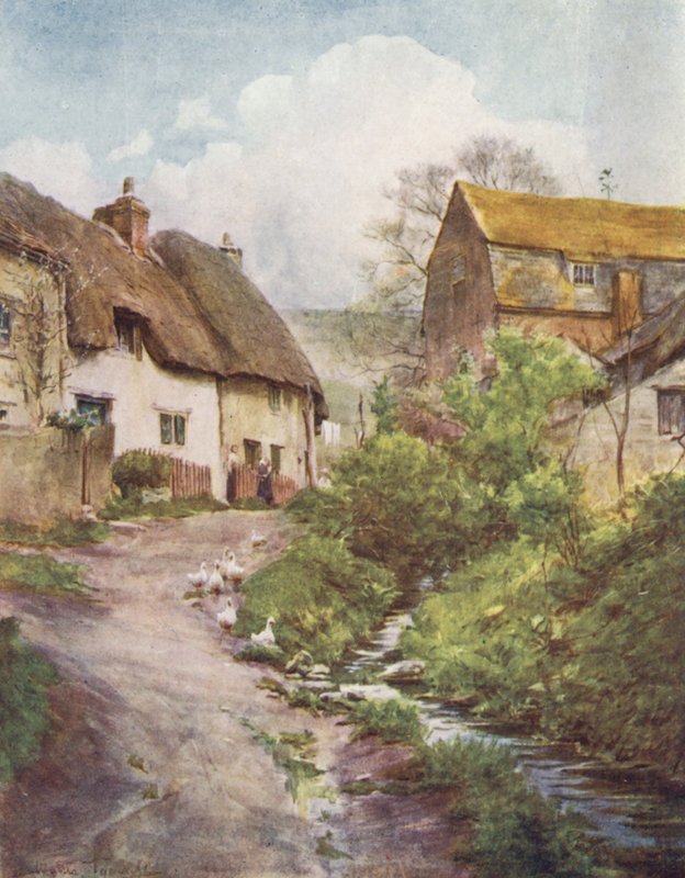 Wessex: Domki młyńskie w Sutton Poyntz, niedaleko Weymouth (kolorowa litografia) autorstwa Walter Frederick Roofe Tyndale