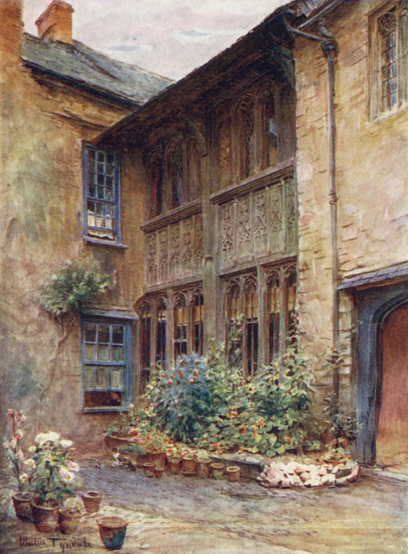 Wessex: Dziedziniec Luttrell Arms, Dunster (kolorowa litografia) autorstwa Walter Frederick Roofe Tyndale