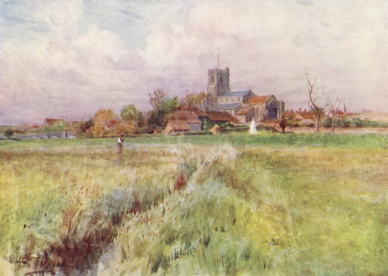 Wessex: Wareham, "Anglebury" z powieści Wessex (kolorowa litografia) autorstwa Walter Frederick Roofe Tyndale