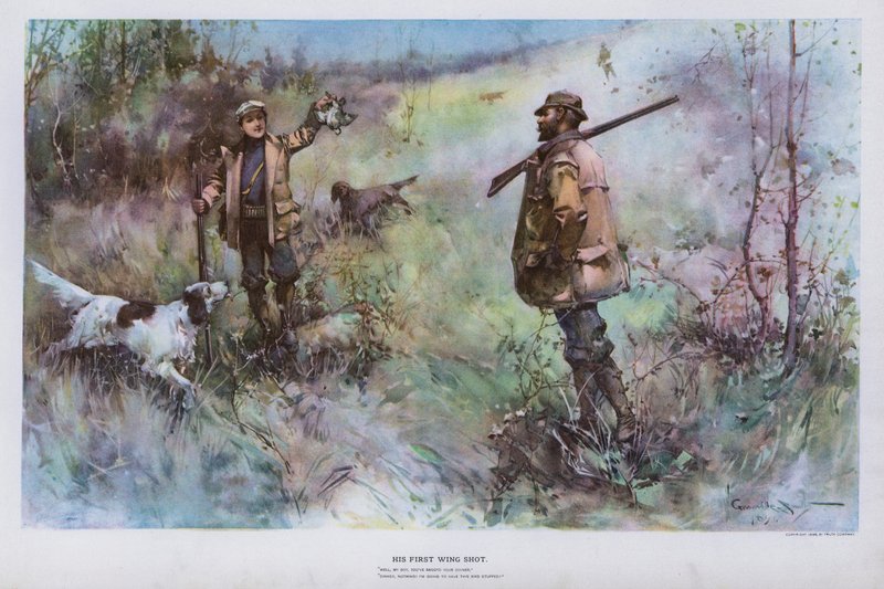 Jego pierwszy strzał ze skrzydła: scena polowania (kolor lito) autorstwa Walter Granville Smith