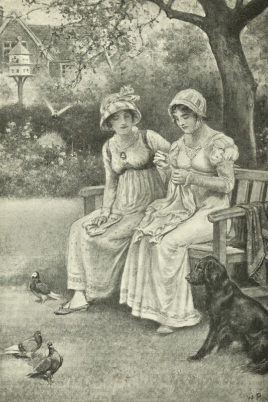 Jane Austen, szycie, z siostrą Cassandrą w plebanii (lito) autorstwa Walter Paget