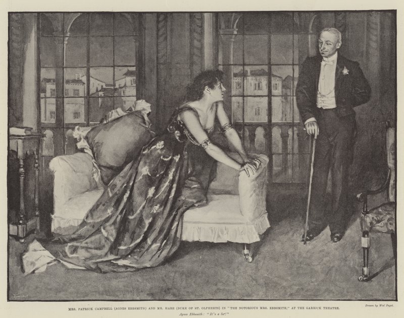 Pani Patrick Campbell (Agnes Ebbsmith) i pan Hare (książę St. Olpherts) w The Notorious Mrs Ebbsmith, w Teatrze Garrick autorstwa Walter Paget