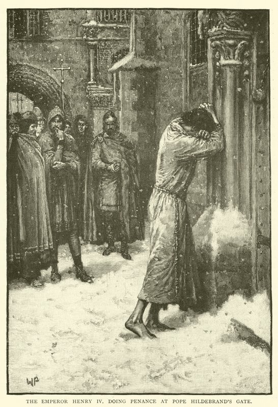 Cesarz Henryk IV odprawiający pokutę przy bramie papieża Hildebranda autorstwa Walter Paget