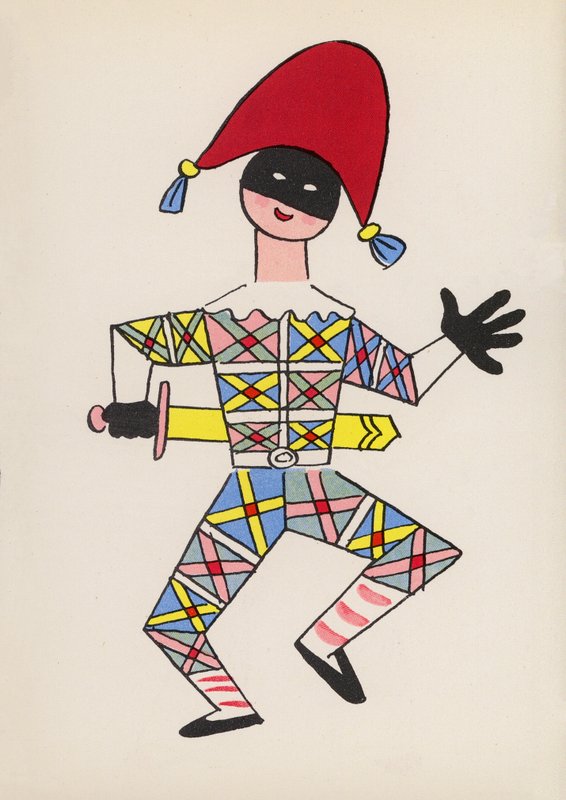 Figurki z książek dla dzieci: Harlequin (kolorowa litografia) autorstwa Walter Trier