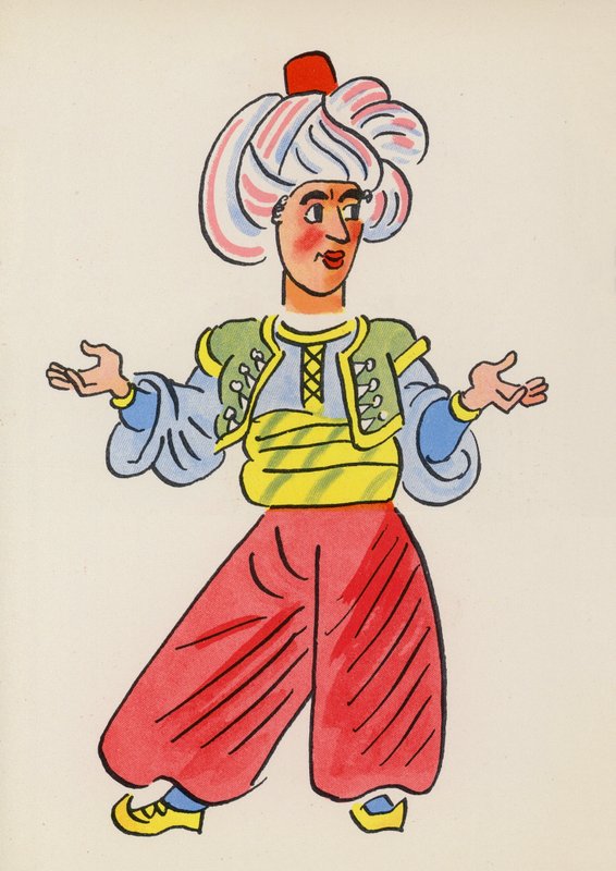 Figurki z książek dla dzieci: Sindbad Żeglarz (kolorowa litografia) autorstwa Walter Trier