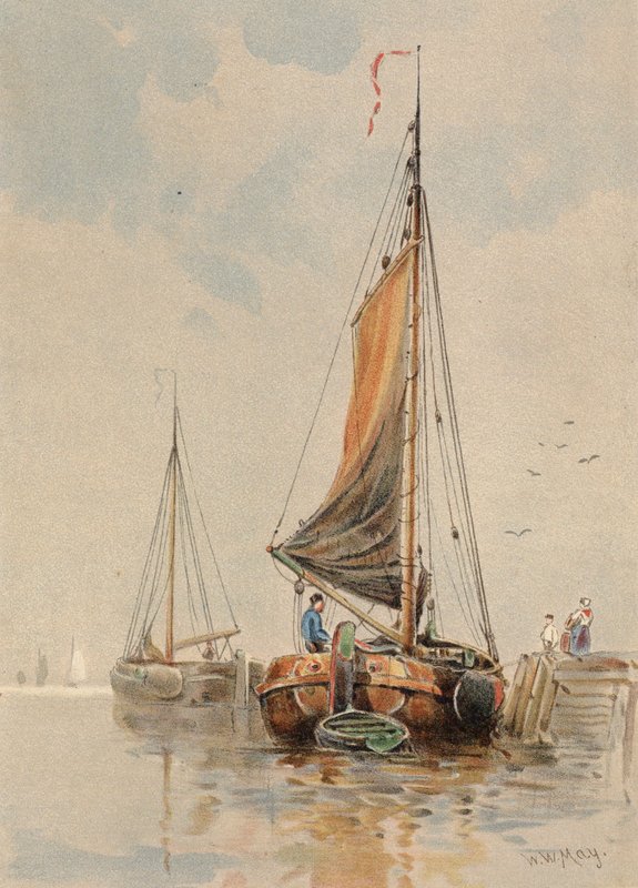 Holenderskie łodzie na rzece Maas (kolorowa litografia) autorstwa Walter William May