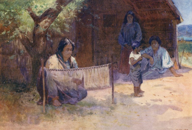 Nowa Zelandia: Tkanie Kaitaka (kolorowa litografia) autorstwa Walter Wright