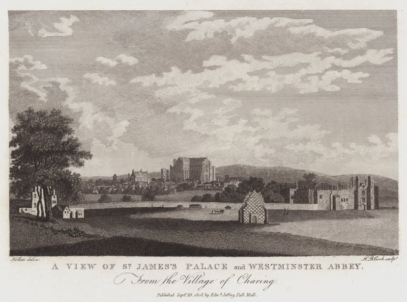 Widok na pałac św. Jakuba i opactwo westminsterskie z wioski Charing autorstwa Wenceslaus Hollar