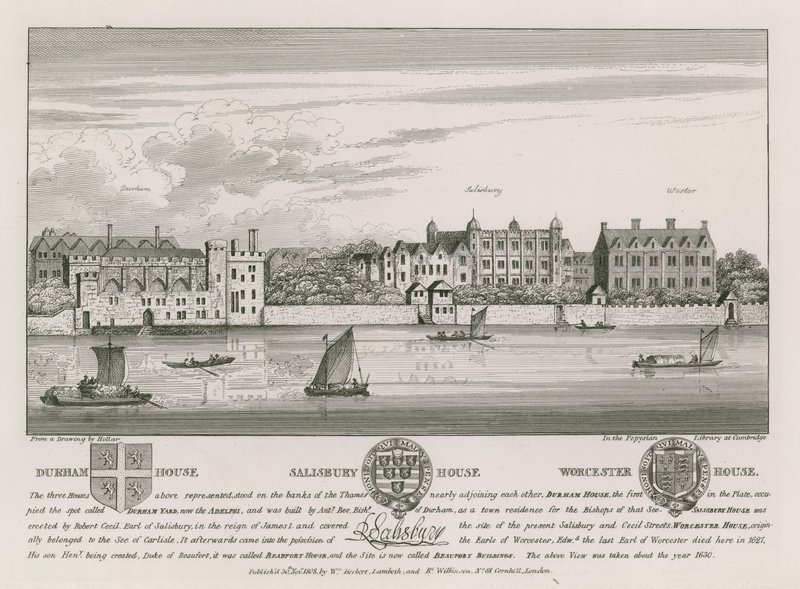 Durham House, Salisbury House i Worcester House autorstwa Wenceslaus Hollar