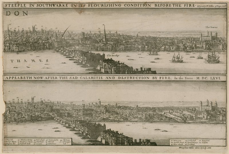 Londyn, przed i po wielkim pożarze autorstwa Wenceslaus Hollar
